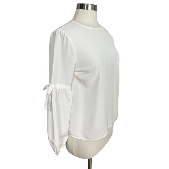 NWT Draper James 6 Willow White Long Sleeve Bell Collection Bow Tie Sleeve Blous - Picture 2 of 7